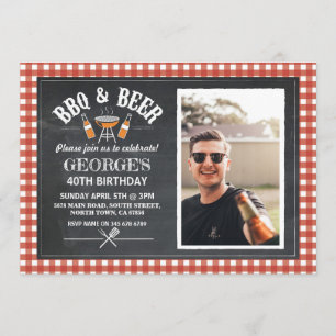 BBQ & Beer Birthday Party Photo Cheers Invitation
