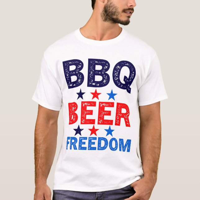BBQ Beer Freedom America USA 4th of July T-Shirt (Front)
