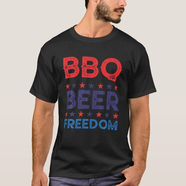 BBQ Beer Freedom Funny America USA Party 4th of Ju T-Shirt (Front)