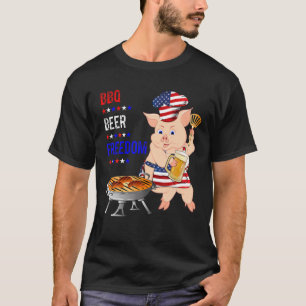 Bbq Beer Freedom Pig American Flag Apron Grill T-Shirt