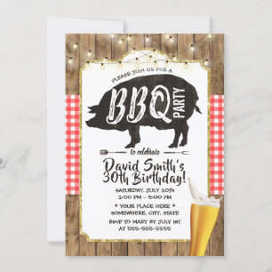 BBQ & Beer Rustic String Lights Birthday Party Invitation