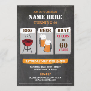 BBQ Beers Birthday Chalk Mens Party Invitation