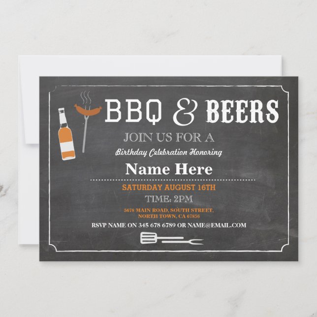 BBQ & BEERS Birthday Party Any Age Chalk Invite (Front)