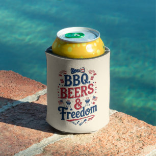 BBQ, Beers & Freedom – Retro 4th of July Vibes Can Cooler