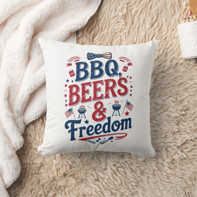 BBQ, Beers & Freedom – Retro 4th of July Vibes Cushion (Blanket)