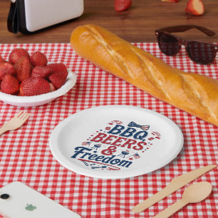 BBQ, Beers & Freedom – Retro 4th of July Vibes Paper Plate