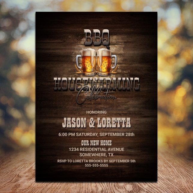 BBQ Beers Wood Housewarming Party Invitation (Creator Uploaded)