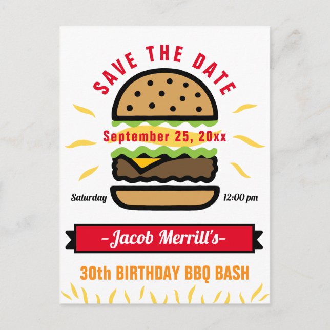 BBQ Birthday Bash Any Age Save The Date Postcard (Front)
