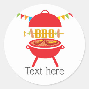 bbq birthday party, barbecue, bbq grill, classic round sticker