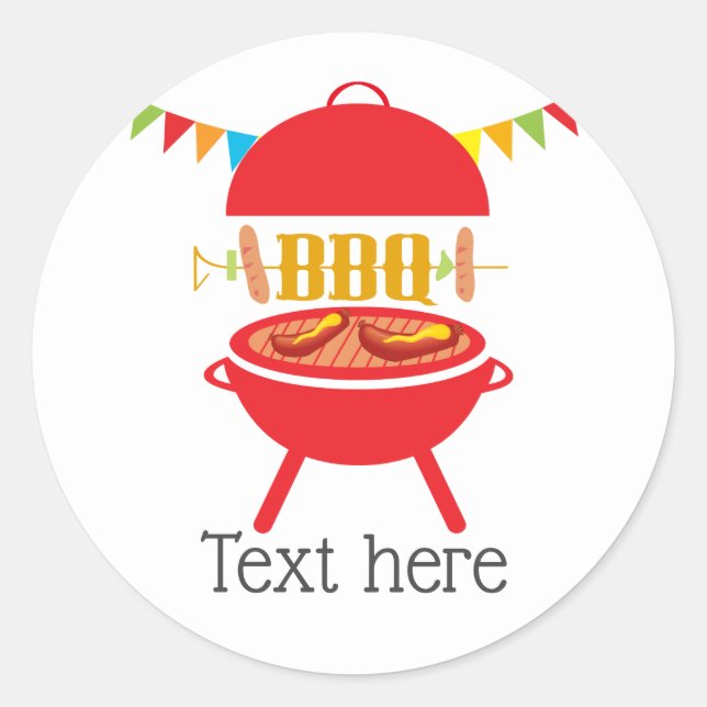 bbq birthday party, barbecue, bbq grill, classic round sticker (Front)