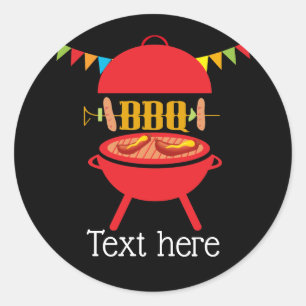 bbq birthday party, barbecue, bbq grill, classic round sticker