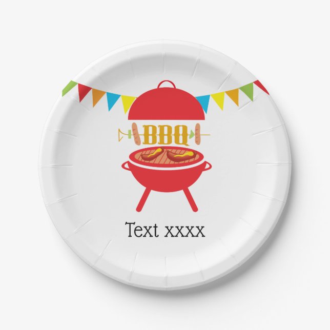 bbq birthday party, barbecue, bbq grill, paper plate (Front)