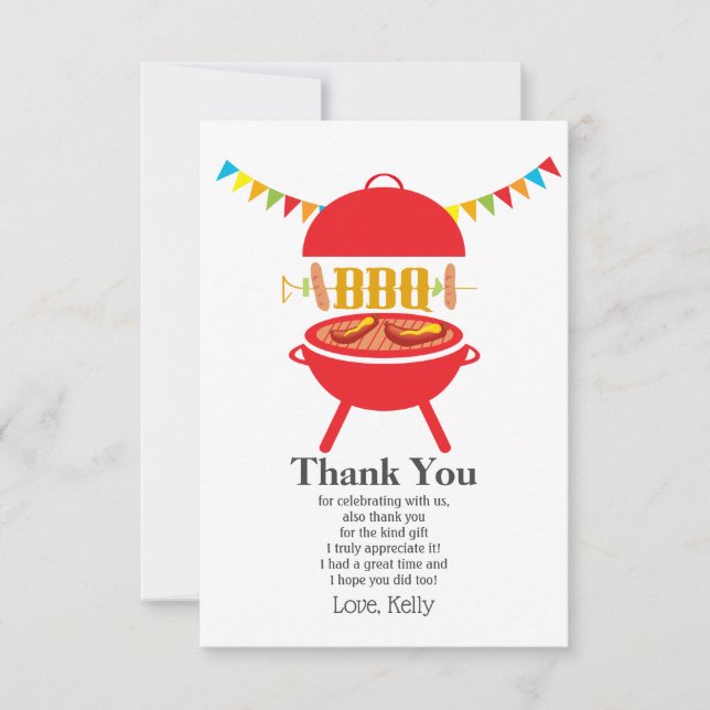 bbq birthday party, barbecue, bbq grill, thank you invitation (Front)