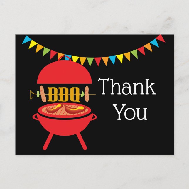 bbq birthday party, barbecue, bbq grill, thank you invitation postcard (Front)