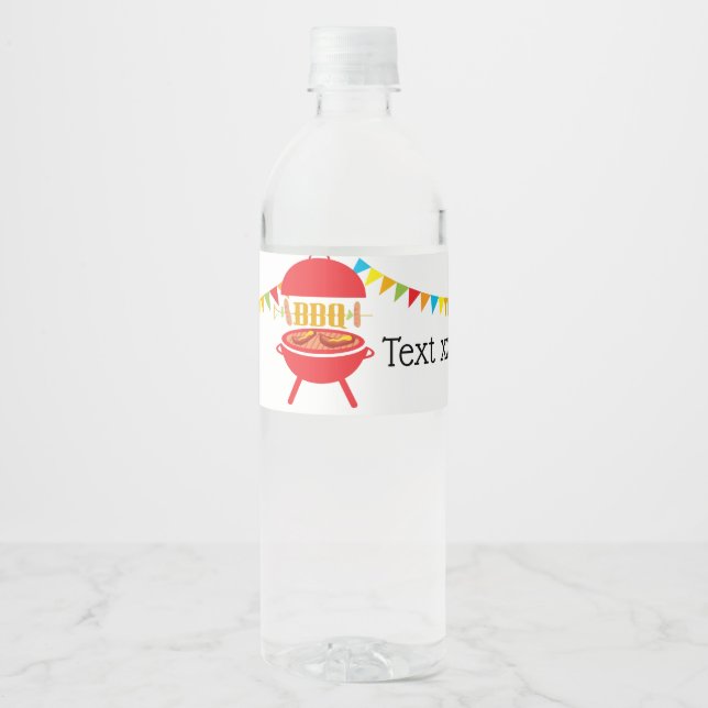 bbq birthday party, barbecue, bbq grill, water bottle label (Front)