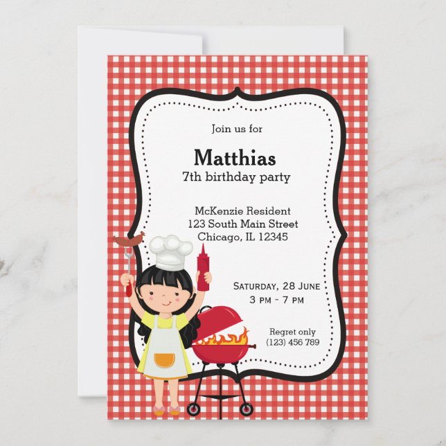 BBQ birthday party (red) Invitation (Front)