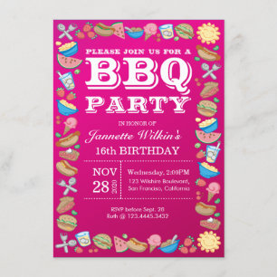 BBQ Birthday Sweet 16th Party Theme Barbecue Invitation