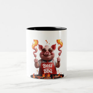 BBQ Boss – Pig Dad Funny Grilling Two-Tone Coffee Mug