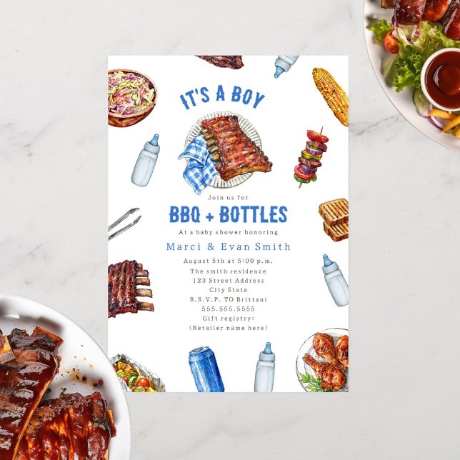 BBQ + Bottles Cookout Boy Baby Shower Invitation (Creator Uploaded)