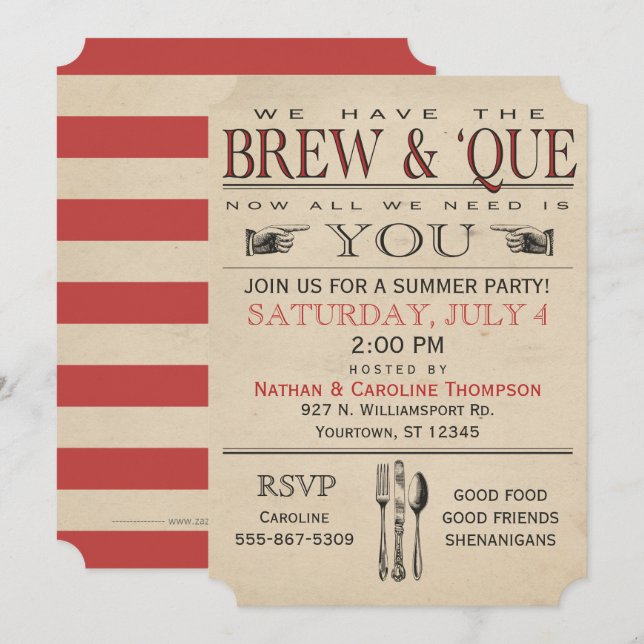 BBQ | Brew & 'Que Summer Party Invitation (Front/Back)