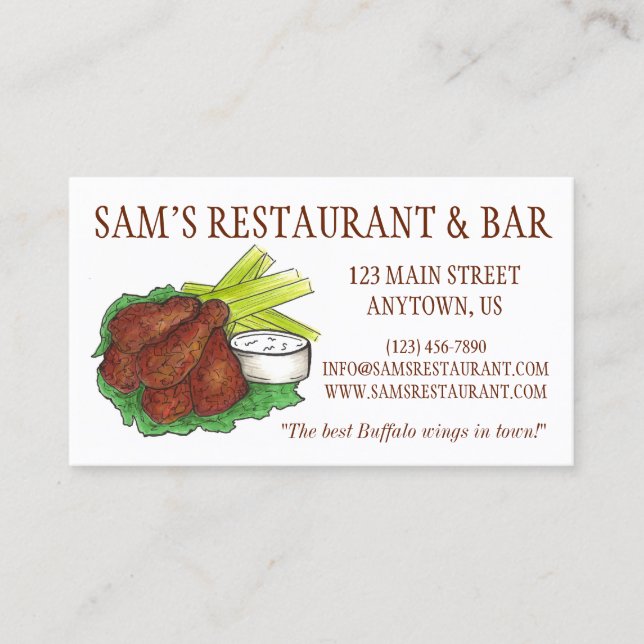 BBQ Buffalo Chicken Wings Restaurant Bar Food Chef Business Card (Front)