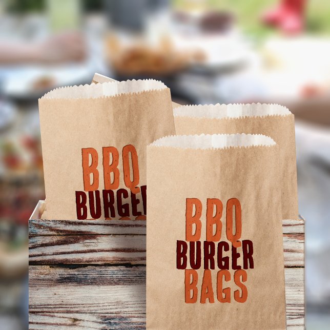 BBQ Burger Party Brown Kraft Favour Bags (Perfect brown paper bags for your backyard BBQ party)