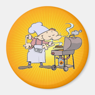 BBQ chef grilling burgers Magnet