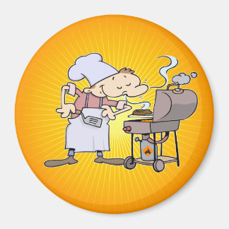 BBQ chef grilling burgers Magnet