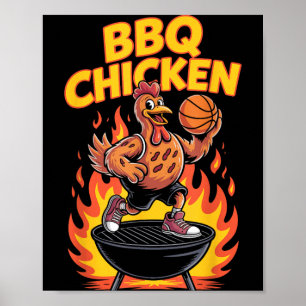 BBQ Chicken Funny Basketball Grill Design Poster