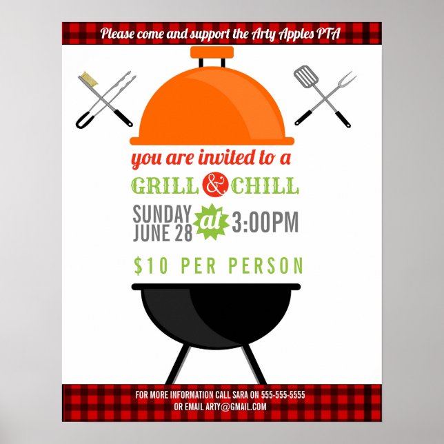 BBQ chill grill fundraiser school PTO PTA charity Poster (Front)