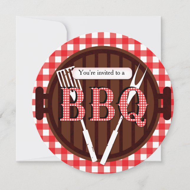 BBQ Cookout Barbecue Gingham Country Invitation (Front)