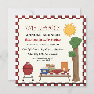 BBQ cookout picnic family reunion chequered border Invitation