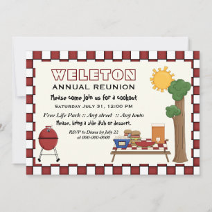 BBQ cookout picnic family reunion chequered border Invitation