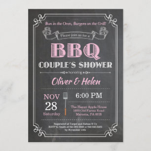 BBQ Couples Shower Invitation Chalkboard Pink