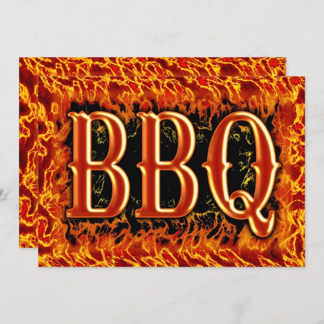 BBQ Dinner Realistic Flames Invitations (Front/Back)