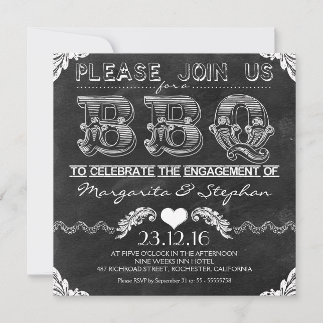 BBQ engagement party black chalkboard invitations (Front)