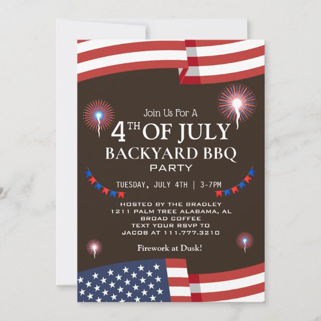 BBQ & Firework 4th of July Independence Day Party Invitation (Front)