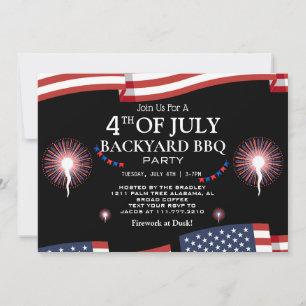 BBQ & Firework 4th of July Independence Day Party Invitation