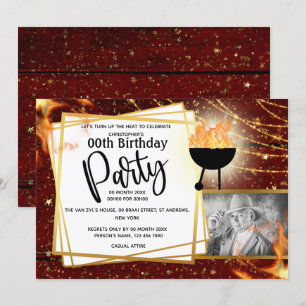 BBQ flames string lights photo ANY AGE birthday Invitation