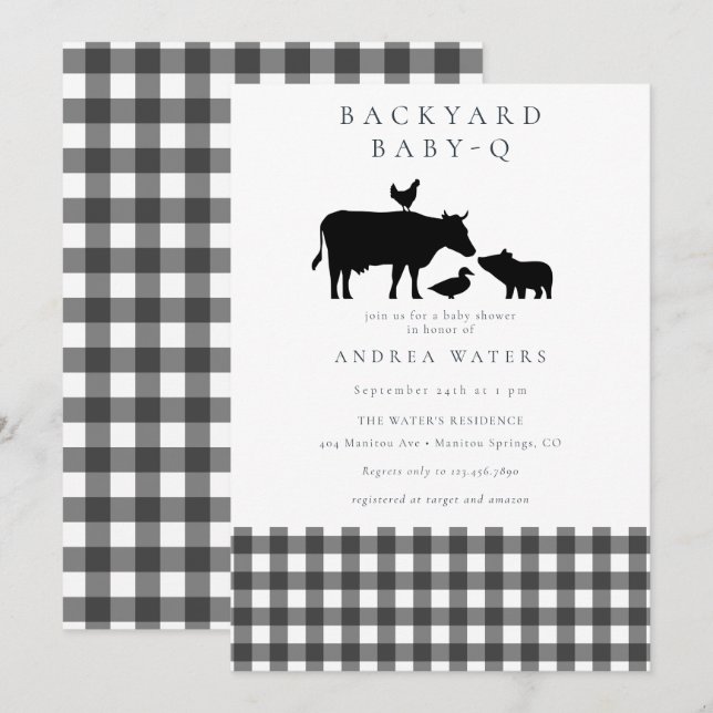BBQ | Gingham Black | Rustic Baby Shower Invitation (Front/Back)