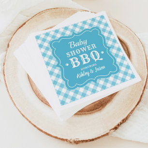 BBQ Gingham Plaid Napkins   Blue and White