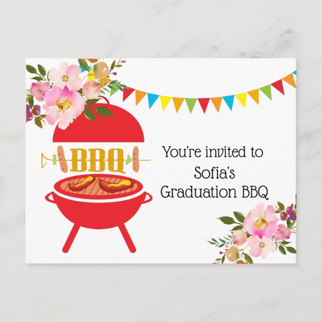 bbq Graduation BBQ, barbecue, bbq grill, Invitation Postcard (Front)