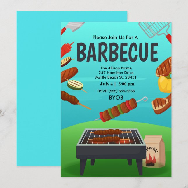  BBQ Grill  Cookout  Summer  Party Invitation (Front/Back)
