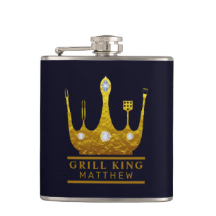 BBQ Grill King Crown Navy Make Your Own Hip Flask
