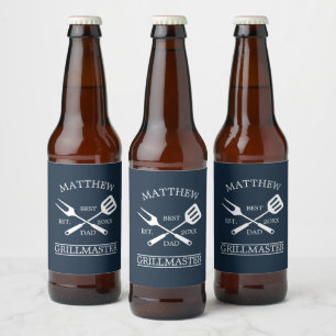 BBQ Grill Master Personalised Best Dad Father's Beer Bottle Label