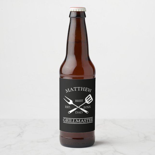  BBQ Grill Master Personalised Best Dad Father's   Beer Bottle Label (Front)