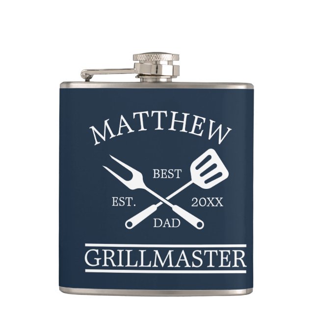  BBQ Grill Master Personalised Best Dad Father's   Hip Flask (Front)