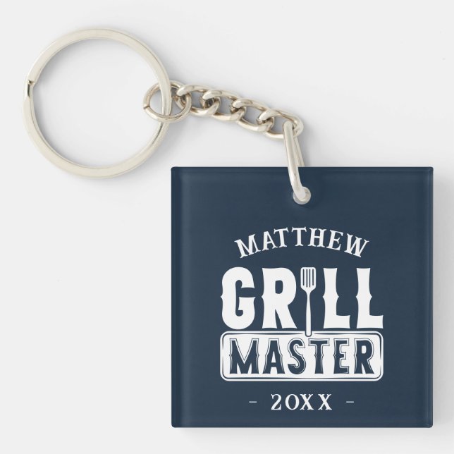  BBQ Grill Master Personalised Best Dad Father's   Key Ring (Front)