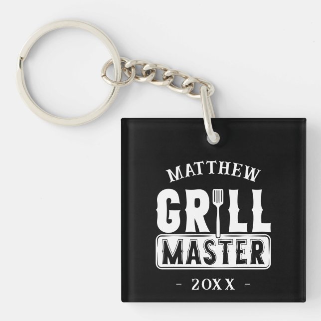  BBQ Grill Master Personalised Best Dad Father's   Key Ring (Front)