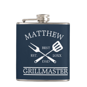BBQ Grill Master Personalized Best Dad Father's Hip Flask